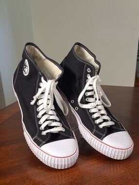 P.F. Flyers Center Hi Black White Canvas High-Top Sneaker Mens 16, Women 17.5